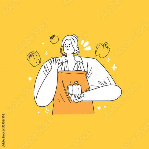 Vector flat illustration a chef cooking in the kitchen
