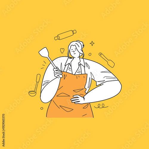 Vector flat illustration a chef cooking in the kitchen
