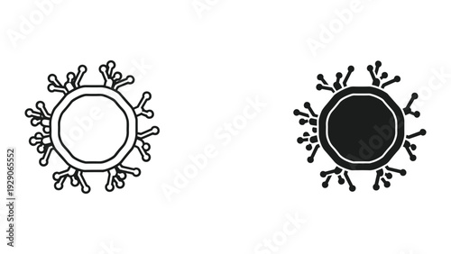 Virus cell illustrations in black and white for medical and scientific use