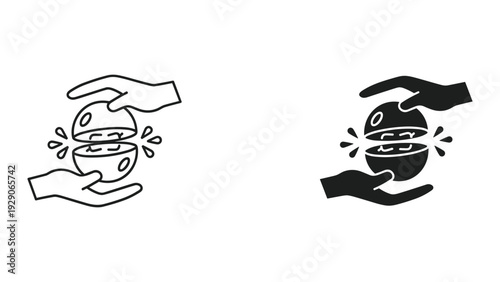 Hands protecting a planet with a cracked surface