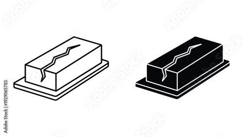 Black and white concrete block illustrations with crack