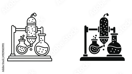 Laboratory equipment with beakers and test tubes on stands