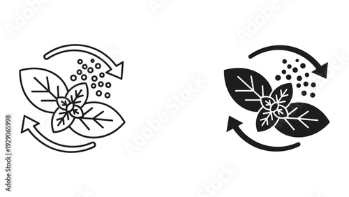 Elegant leaf cycle icons in black and white for eco friendly designs