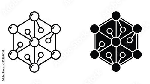 Molecular structure illustrations in black and white for science and technology