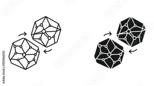 Geometric shapes transforming into each other in black and white