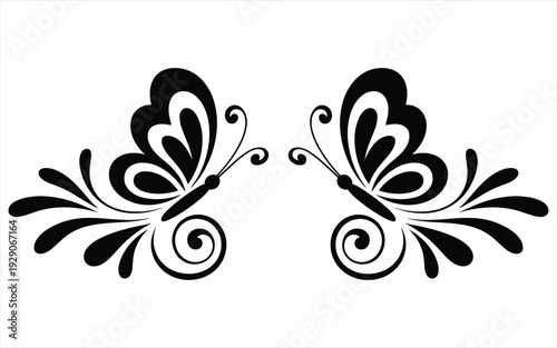 Decorative Butterfly Flourish Design Elements Black and White