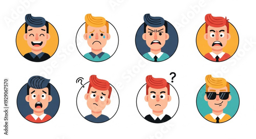 Collection of diverse cartoon avatars displaying various human emotions and expressions.