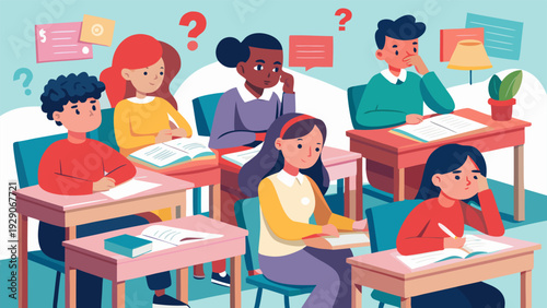 Diverse Students Cheating on Exam and Copying Answers Illustration.eps