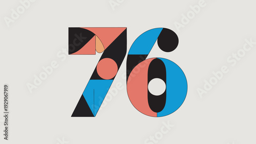 A colorful geometric design featuring the number seventy-six on a beige background