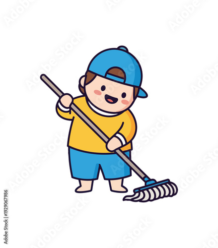 Cartoon child moping floor vector illustration isolated