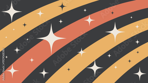 A vibrant and colorful abstract illustration of stars and stripes in shades of orange, yellow, and black.