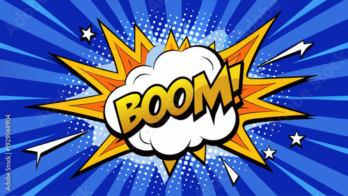 Blue comic book background with blank explosion cloud for text or sale.eps