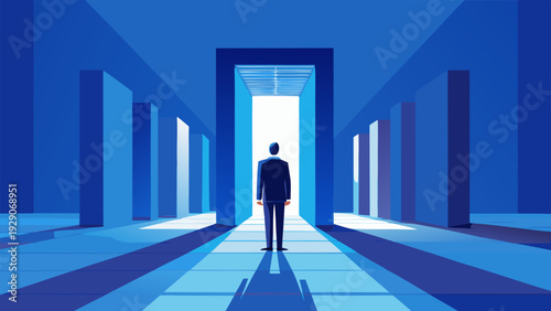 Business choice concept with human silhouette and multiple open doors.eps
