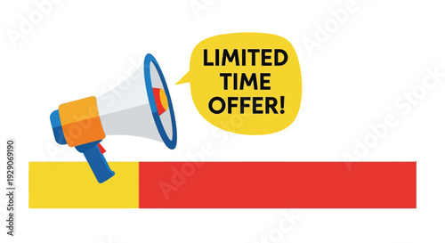 Limited time offer announcement with a megaphone illustration and red banner