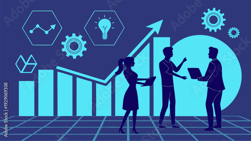 Business Team Analyzing Growth with Digital Analytics and Financial Charts.eps