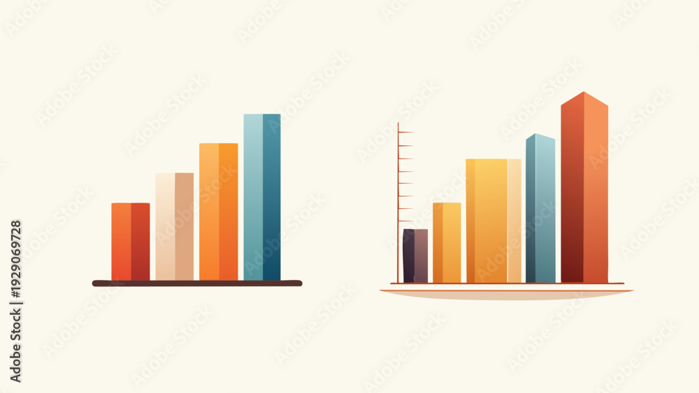 Fototapeta premium Two simplified bar charts with different heights illustrating data representation and financial growth analysis