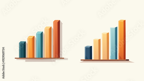 Vibrant vector illustration showcasing two distinct sets of financial bar charts, ideal for representing business growth, market analysis, and data trends in presentations or reports