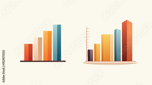 Illustration of two bar charts with varying heights and colors, representing data and growth