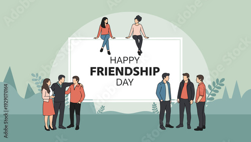 Diverse groups of friends socializing and spending time together in a park setting to celebrate happy friendship day.