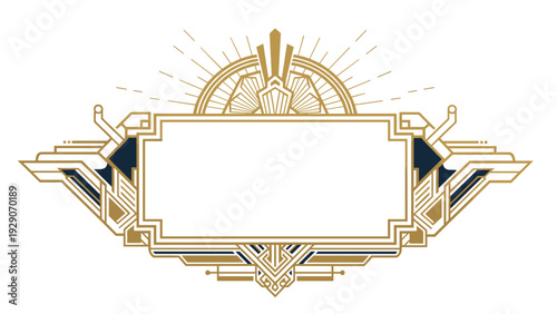Luxurious gold art deco style frame with geometric patterns and an elegant design for high-end labels, invitations, or awards.