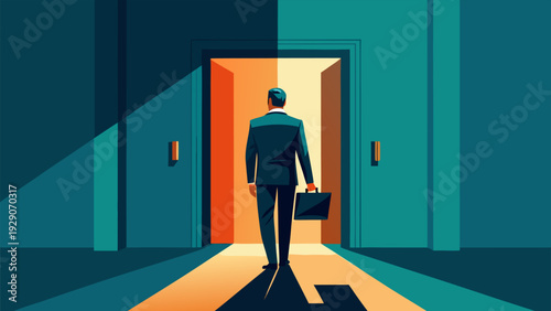 Concept of new beginnings and hope with dark man silhouette moving into a bright future or light..eps