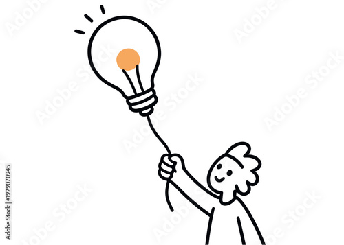 Person holding light bulb balloon with orange glowing filament representing idea