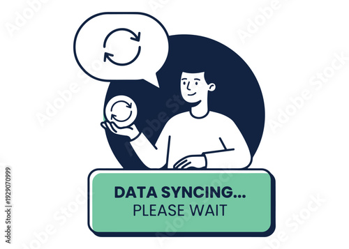 Person holding spinning arrows for data syncing process and patience