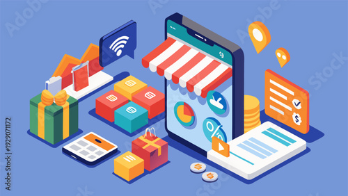 Digital Marketing Concept with Smartphone and Shopping Cart Icons.eps