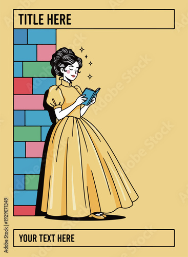 Woman Reading by a Colorful Brick Wall