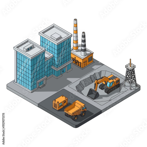 Industrial Facility with Trucks and Equipment.