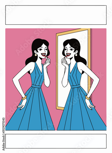 Woman Applying Lipstick in Mirror