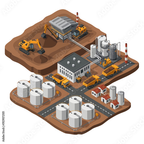 Industrial Site with Machinery and Storage Tanks.