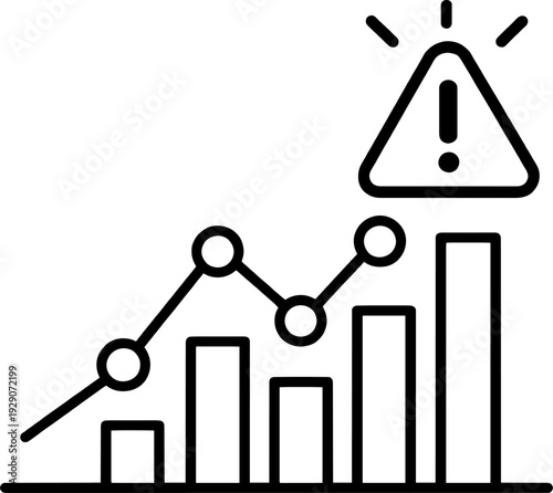 Data Risk Warning Graph Minimalist Icon, Modern Minimal Line Art Illustration for Financial Alert, Business Performance Issue, or Analytics Problem.
