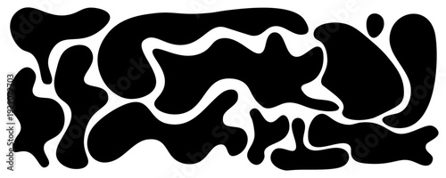 Abstract black organic liquid shapes collection on white background Minimalist amoeba style blob silhouette set for modern design