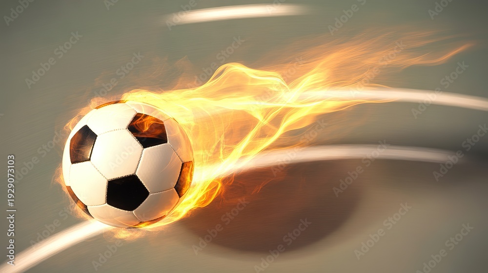Fototapeta premium Flaming Soccer Ball in Motion for 2026 Football World Cup Dynamic Visuals
