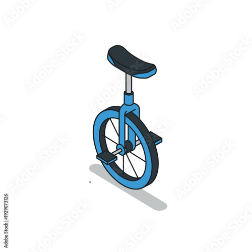isometric unicycle with blue frame and black seat hand drawn vector illustration for sports and recreation design