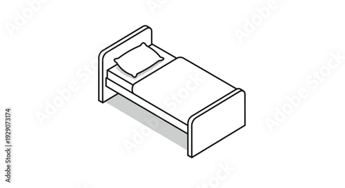 single bed with pillow and blanket isometric hand drawn illustration