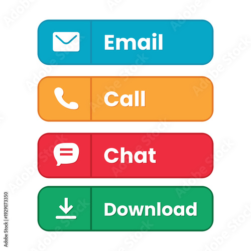 Flat Design Web Button Set with Email, Call, Chat and Download Icons
