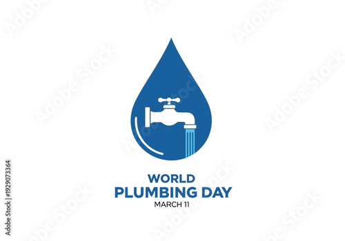 World plumbing day logo with blue drop and faucet icon