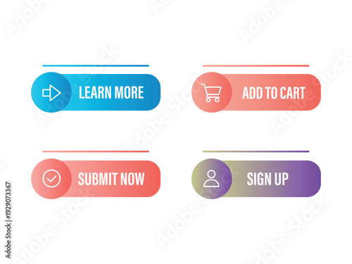 Modern Gradient Web Button Set with Learn More, Add to Cart, Submit and Sign Up