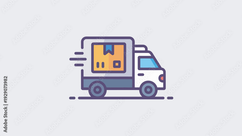 Fototapeta premium A stylized illustration of a delivery truck with a vibrant yellow package on a clean background
