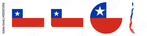 chile circular flag, chile rectangular flag, chile map flag flat icon