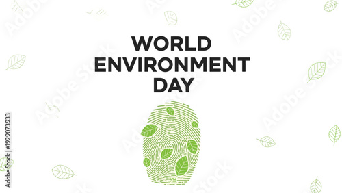 World environment day banner featuring a green fingerprint made of leaves to represent human impact on the planet and nature.