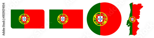 portugal circular flag, portugal rectangular flag, portugal map flag flat icon