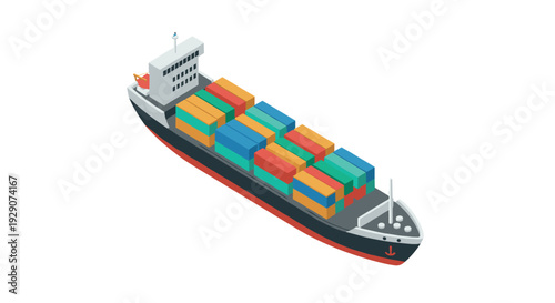isometric container cargo ship with colorful shipping containers vector illustration