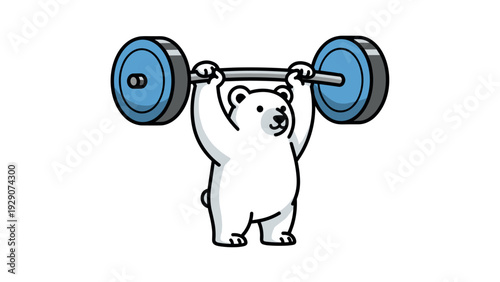 cute polar bear lifting heavy barbell hand drawn vector illustration for fitness and strength concept
