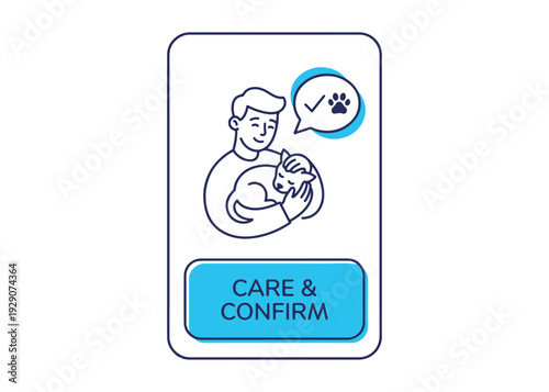 Person holding cat, care and confirm, pet adoption symbol