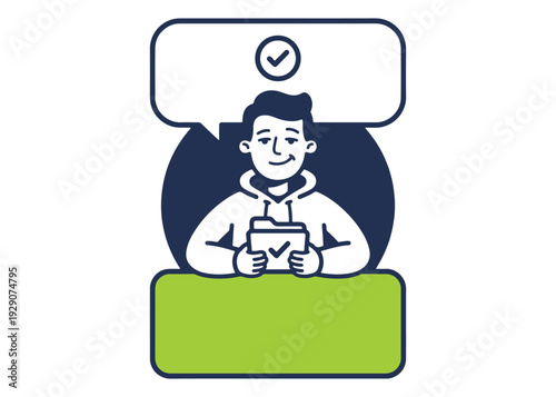 Man holding folder with checkmark indicating completion or successful task