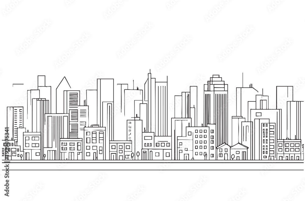 Fototapeta premium Doodles Skyline City with Line Art, and Minimal. Landscape