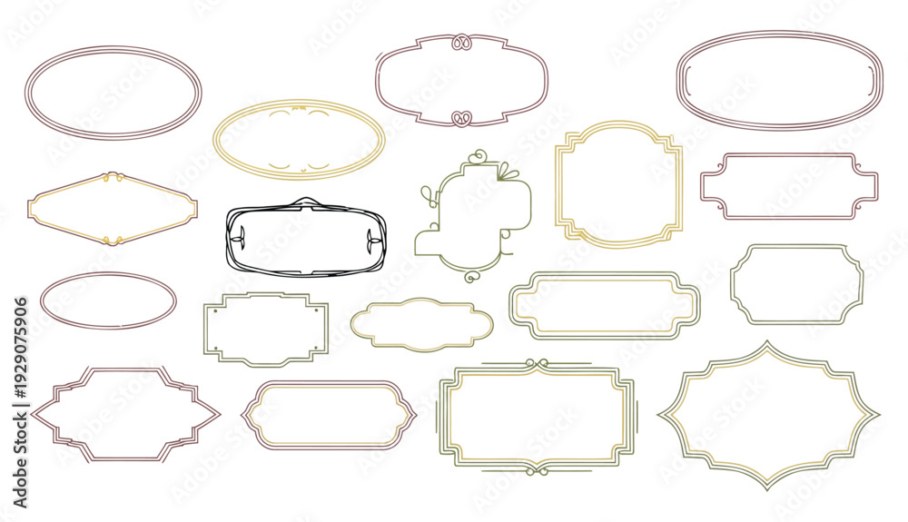 Obraz premium Doodle frames set, hand drawn geometric colorful border collection. Minimal hand drawn square arch and rectangle shapes kit. 